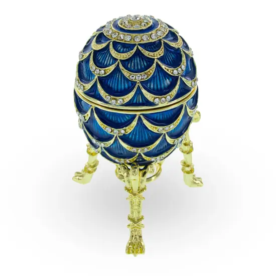 Blue Enamel Pinecone Royal Inspired Imperial Easter Egg with Clock {1}