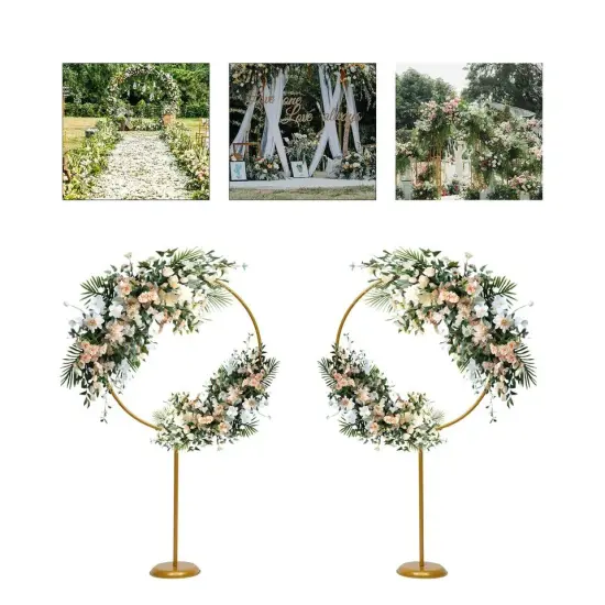 2pcs Balloon Lead Brackets Golden Metal Round Arch Stand for Wedding Party Decor {1}