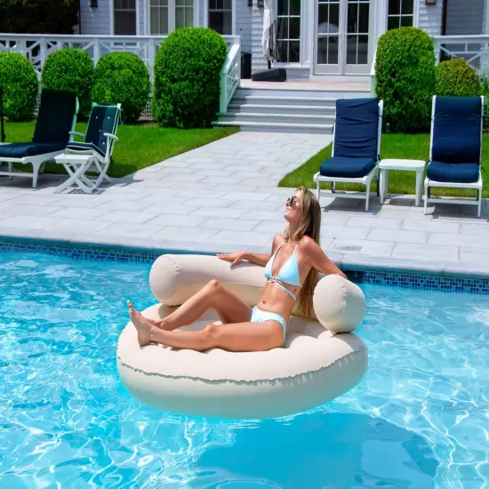 Swimline Cloud Oxford Fabric Inflatable Swimming Pool Island Chaise Float - 60" - Beige {4}