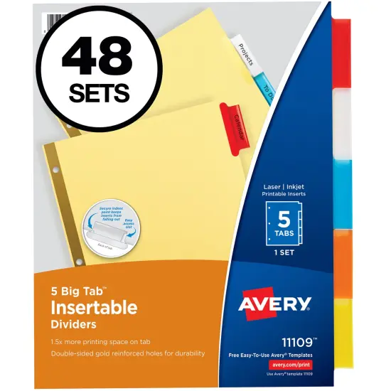 Avery Big Tab Insertable Dividers, Buff Paper, 5-Tab Set, Multicolor (11109) - 48 Pack {1}