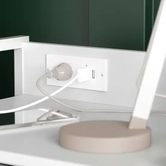 Emma and Oliver Hermes Nightstand with 4 Fabric Drawers, Charging Station with 2 USB Ports/Power Outlet, Engineered Wood Top, Wood Handles, Metal Frame Charcoal/Black {9}