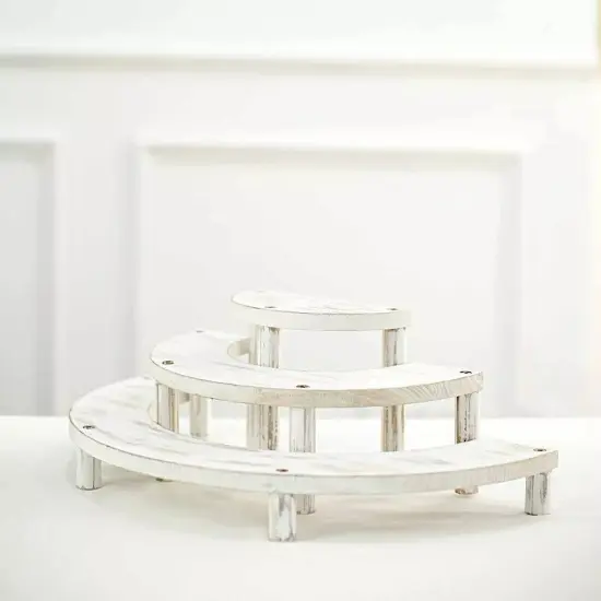 3 Whitewashed 3 Tier Wooden CUPCAKE STANDS Semicircle Dessert Pedestals Events {4}