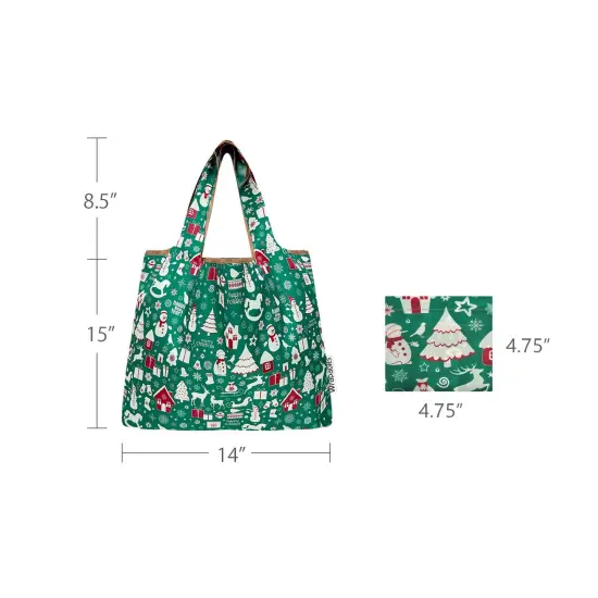 Wrapables Medium Foldable Tote Nylon Reusable Grocery Bag (Set of 2), Christmas Green {2}
