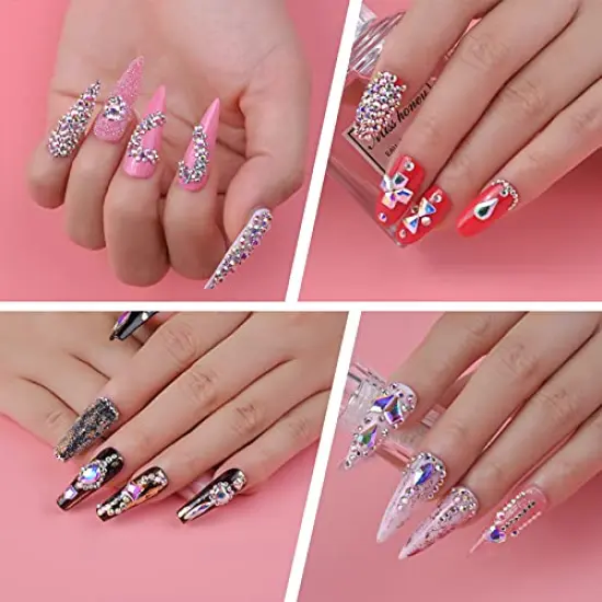 2400 Pieces Nail Art Rhinestones Kit Nail Gems Ab Flatback Rhinestones Gems Stones, with Storage Organizer Box/Wax Pencil/Tweezers 6 Sizes (1.5-4.5 mm) for Nail Art Craft (2400pcs) {3}