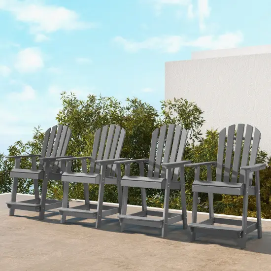 Hdpe Patio Chair With Armrest And Footrest For Indoor Outdoor Grey {6}