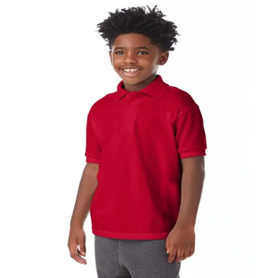 Hanes&reg; Youth EcoSmart Jersey Knit Short Sleeve Collared Polo White {4}