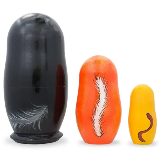 Set of 3 Black, Red & Yellow Cats Wooden Nesting Dolls 4.25 Inches {3}