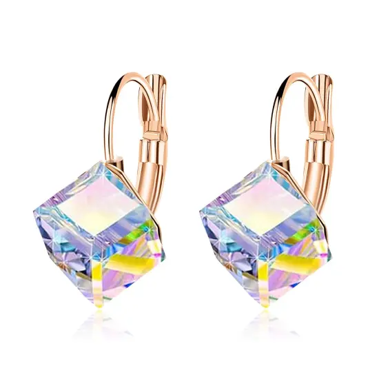 Crystal Drop Earrings for Women Fashion 14K Rose Gold Plated Hypoallergenic Jewelry (Aurora Boreali) {2}