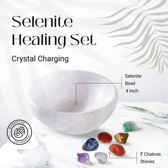 Chakra Stone Kit with Selenite Bowl 4 Inch Crystals and Healing Stones| 9 Piece Crystal Sets {3}