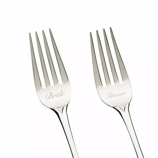 Engraved Bride and Groom Silver Wedding Fork Set, Vintage Utensils for Wedding {4}