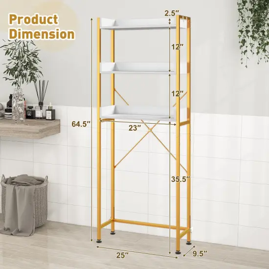 Over The Toilet Storage Rack With Hooks And Adjustable Bottom Bar White {5}