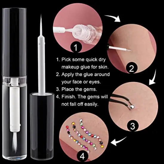 Flat Back Rhinestone Kits Colorful Rhinestones+Crystal AB&Transparent White Gems With Quick Dry Makeup Glue+Picker Pencil+Tweezer For Nail Art And Face Make-up {5}