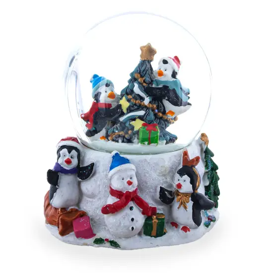 Penguins' Festive Tree Celebration Snow Water Globe {1}