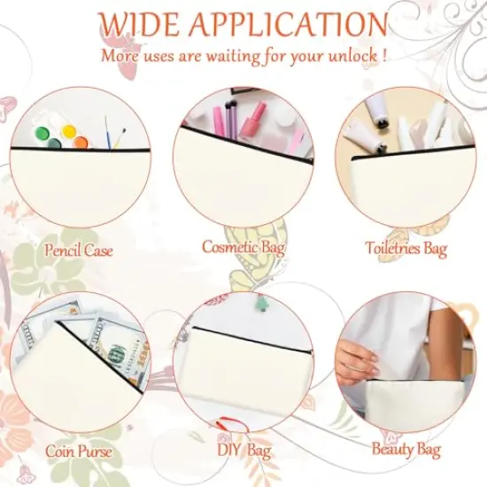 10 Pieces Blank DIY Craft Case Blank Makeup Bags- Beige Canvas Pencil Pouch Bulk Cosmetic Bag Multi-Purpose Travel Toiletry Zipper Bags (8.3 × 5 Inch) {1}