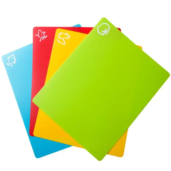4 Pieces Flexible Plastic Cutting Board Mats, Colored Mats With Food Icons, Gripped Back, Cutting board {2}