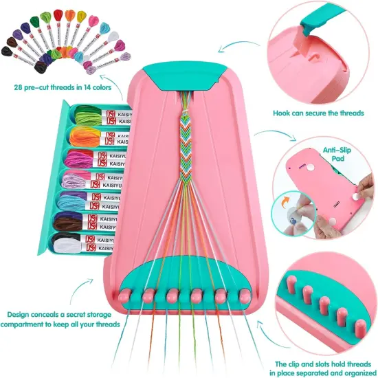 Friendship Bracelet Making Kit - Arts & Crafts Gift for Kids Ages 6-12 Pink/cyan {4}