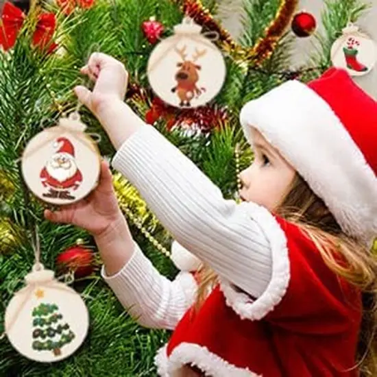 50Pcs round Christmas Wooden Ornaments for Crafts, 4" Unfinished Wood Ornaments Blank Predrilled Natural Wood Slices, DIY Christmas Tree Ornaments Hanging Decorations {3}