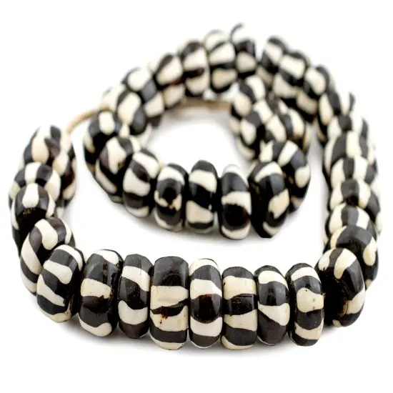 The Bead Chest Batik Bone Beads - Full Strand of Fair Trade African Beads (Large, Zebra Design) {3}
