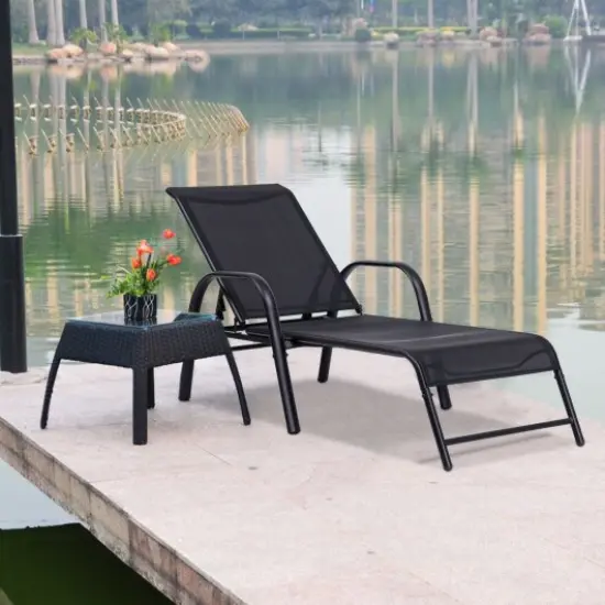 Set Of 2 Patio Adjustable Recliner Lounge Chairs Black {3}