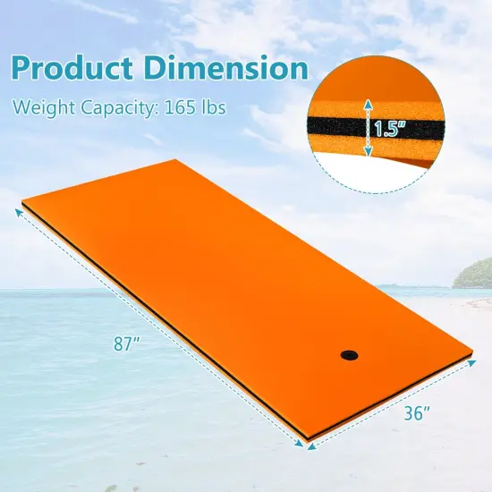 Orange 3-Layer XPE Foam Floating Water Mat with Rolling Pillow and Tear-Resistant {5}