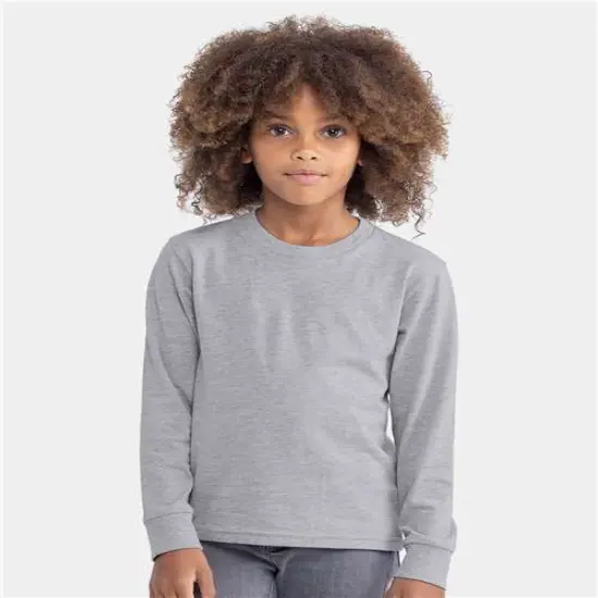 Hanes&reg; Authentic Youth Crew Neck Long Sleeve T-Shirt Black {5}