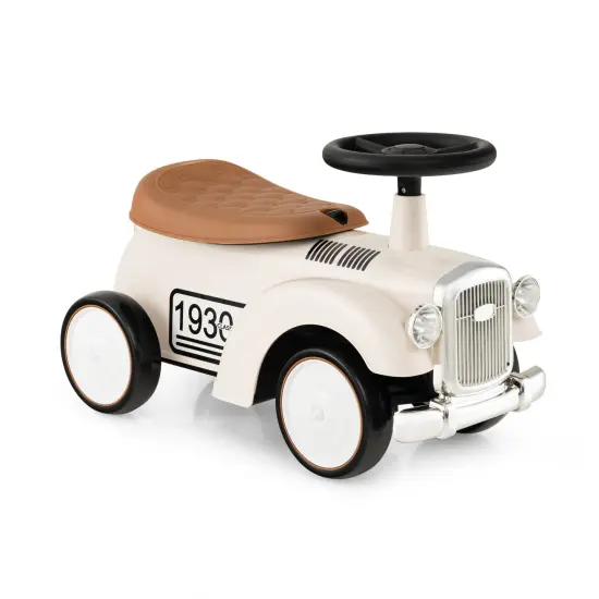 Kids Sit to Stand Vehicle with Working Steering Wheel and Under Seat Storage-White {3}