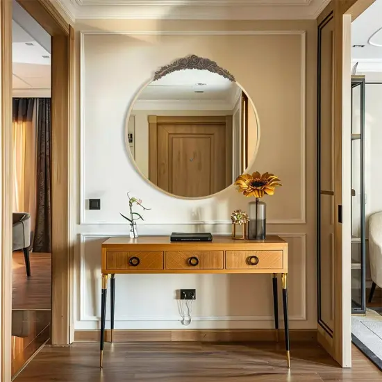 Wisfor Round Wall Mirror Antique Metal Frame with Rose Pattern Decorative Mirror {3}