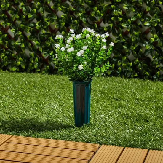 6x Artificial Fake White Flowers Bundle w/ 2 Cone Vase for Outdoor Decor 8.6x13" {4}