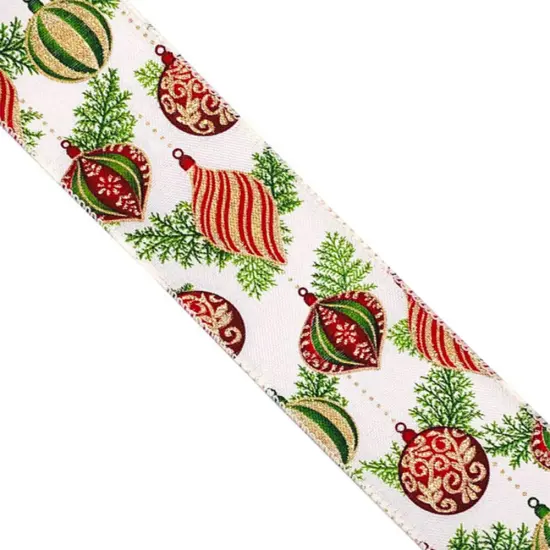 Designer’s Shop WR 63-5183 Holiday Glitter Gold/Red/Green Ornaments Wired edge ribbon 2.5” x 10 yard {4}