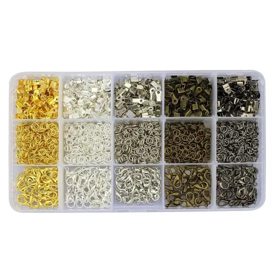 1900 Pieces Kit with 5 colors 150 Pcs Lobster Claw Clasps 12mm and 1250 Pcs Open Jump Rings 5mm and 500 Pcs Iron Fold Over Cord Ends for Leather 3mm for Jewelry Making Findings {2}