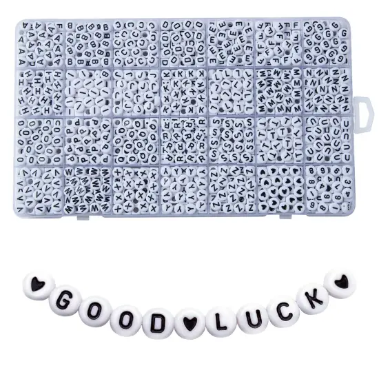 1400 Pieces Letter Beads, 4x7 mm Acrylic Alphabet Beads, Beads for Jewelry and Bracelet Making, in 28 Grid Box (White and Black) {2}