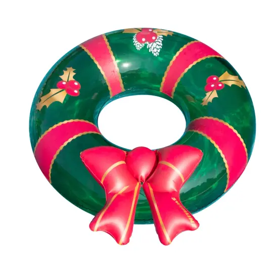Swimline 42" Christmas Wreath with Bow Inflatable Pool Inner Tube Ring Green {1}