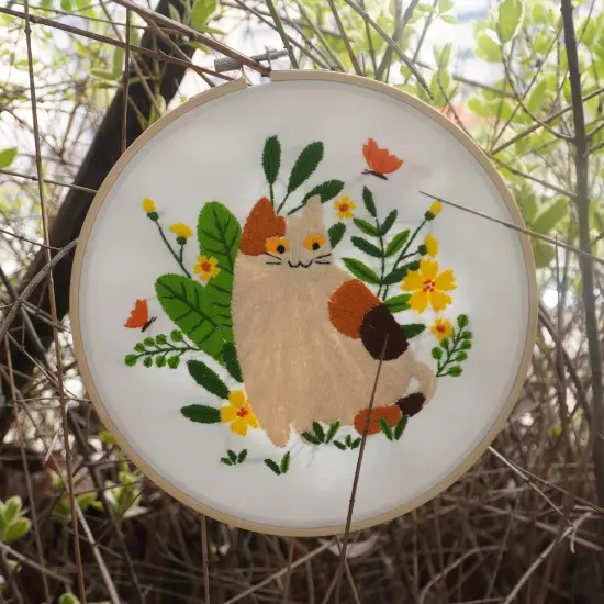 Embroidery Kit for Beginners, 3 Sets Embroidery Kit for Craft Lover Handy Stitch with Embroidery Fabric with Pattern,Full Range Accessories (Cats) Wildflower {5}