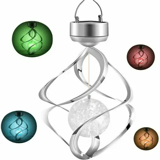 Solar Powered Wind Chimes LED Spiral Spinner Lamp Colour Changing Hanging Light {1}