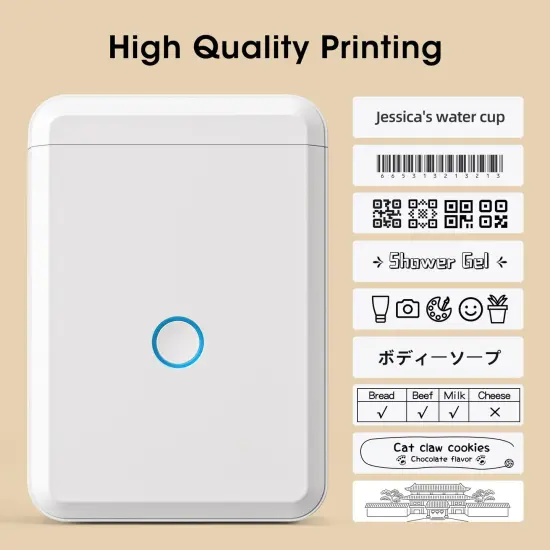 Thermal Label Makers with 1 Roll Tape, Portable Mini Wireless Bluetooth Sticker Printer for Home Office School Use, Mobile Phone Editable, Printable Width 0.47 inch, White {6}