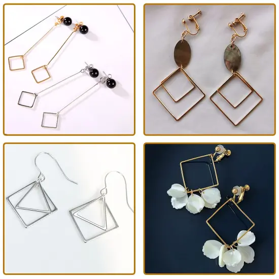 60 Pieces Earrings Beading Hoop for Jewelry Making, Earrings Findings Hoops Earring Charms Open Bezel Pendant Frame for DIY Craft,Earring Necklace,Crafts Supplies ( (Round/Square/Hexagon)) {4}