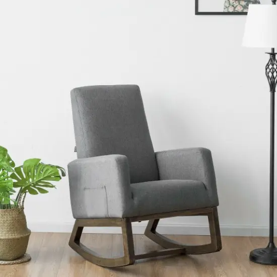 Ergonomic Fabric Upholstered Rocking Chair High Back, Breathable Cloth, Plywood Base Grey {2}