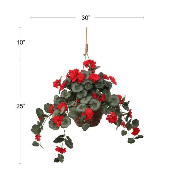 25" Hanging Red Geranium in Basket, Artificial Flower, Indoor & Outdoor Use, Front Door Wreath, Home & Office Decor, Floral Home by Artificial Flowers {2}