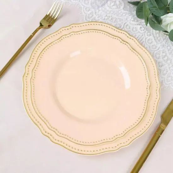 NUDE 10 Round 9" Plastic DINNER PLATES Gold Scalloped Rim Party Decorations {3}