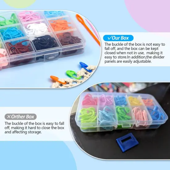 220/900 Pieces Stitch Markers,With 15 Pcs Large Eye Blunt Sewing Needles,Colorful Crochet Stitch Markers for Knitting Stitch Locking Clips Crochet Pins with Storage Box {6}