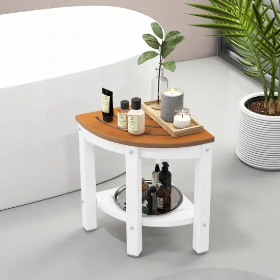 Corner Shower Bench Stool with Storage Shelf for Shaving Legs Brown {2}