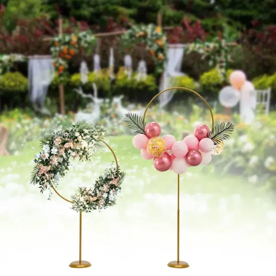 2pcs Balloon Lead Brackets Golden Metal Round Arch Stand for Wedding Party Decor {3}