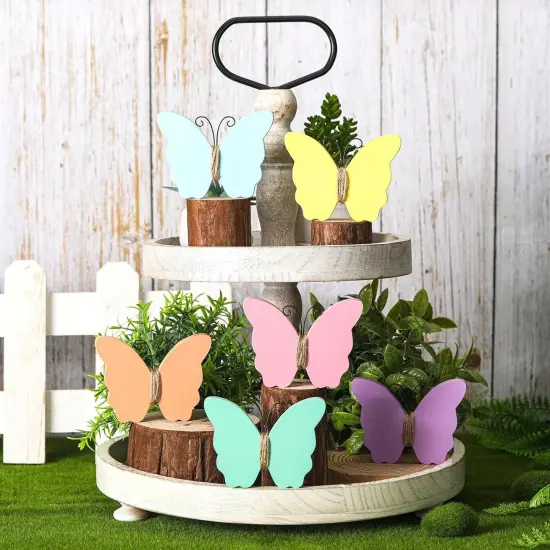 6 Pcs Spring & Summer Tiered Tray Decor - Wooden Table Decorations for Home & Farmhouse Shelf {7}
