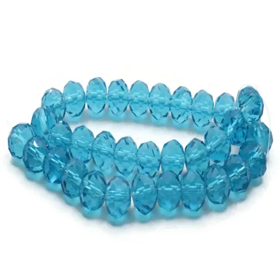 33 10mm x 8mm Sky Blue Faceted Rondelle Glass Beads {4}