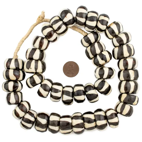 The Bead Chest Batik Bone Beads - Full Strand of Fair Trade African Beads (Large, Zebra Design) {2}