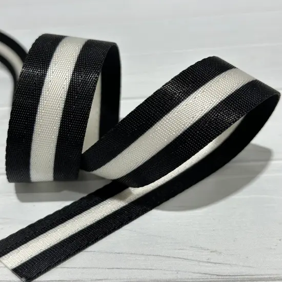 Black with White 1/4&rdquo; Stripe 1&rdquo; Seatbelt Webbing (by the yard) {1}