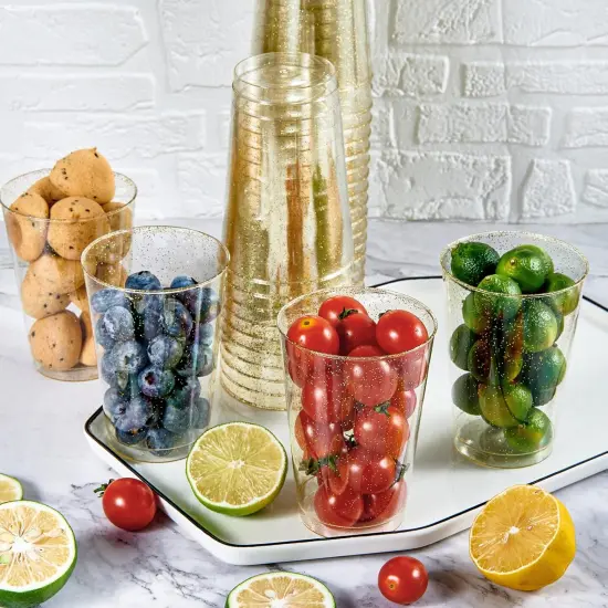 100 Pack 12 oz Gold Plastic Cups - Disposable Heavy-duty Tumblers {2}