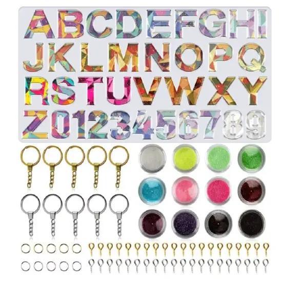 73-Piece Alphabet & Number Resin Silicone Molds - DIY Epoxy Keychain Making Kit {1}