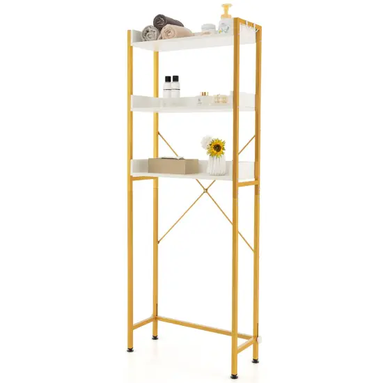 Over The Toilet Storage Rack With Hooks And Adjustable Bottom Bar White {6}