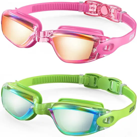 Swim Goggles, 2 Pack Swimming Goggles No Leaking Adult Men Women Youth PinkGreen {1}